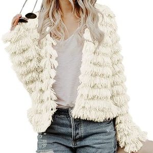 Cream Shaggy Faux Fur Tiered Jacket